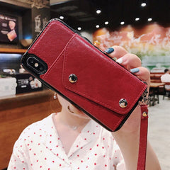 Fsshion Leather Phone Case For iphone X XR XS Max 6 6s 7 8 Plus Wallet Card Holder Cover Protection Phone Bag Cases With lanyard