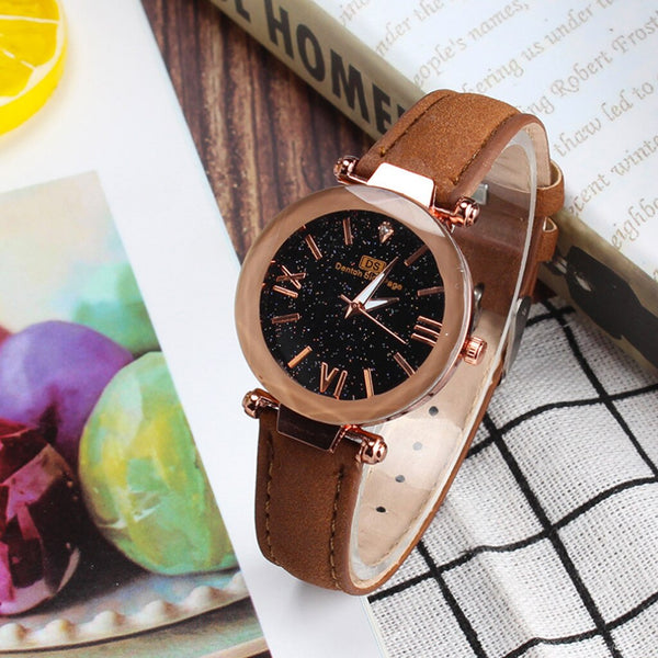 Luxury Women's Watches Starry Sky Dial Ladies Fashion Quartz Wristwatch Soild Color Strap Clock Casual Dress Reloj Mujer 2019@50