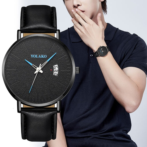 YOLAKO To Brand Sleek Minimalist Men's Watch Leather Belt Watch British Style Calendar Simple Quartz Clock Erkek Kol Saati