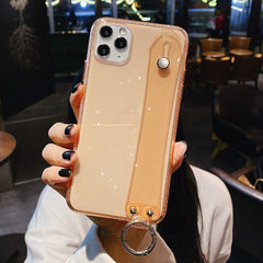 Glitter Powder Transparent Phone Case For iPhone 11 Pro X XR XS Max 6 6S 7 8 Plus Soft Silicone Wrist Strap Bracket Back Cover