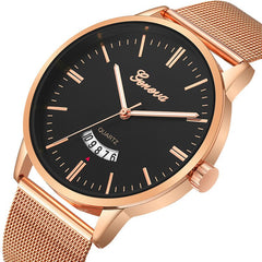 Men's Watch Mesh with Metallic Large Dial Military Quartz Sport Watch Elegant Men's Watch Calendar Relogio Masculino