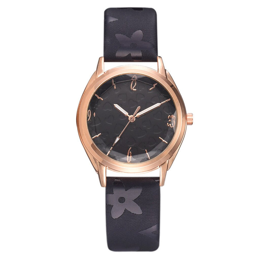 New Fashion Watches Women Gold Frame Dial Ladies Casual Quartz Wristwatch Solid Color Flower Leather Strap Clock Reloj Mujer @50