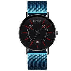 Minimalist Classic Blue Men Mesh Belt Ultra Thin Wrist Watch Luxury Fashion Business Calendar Stainless Steel Quartz Watches