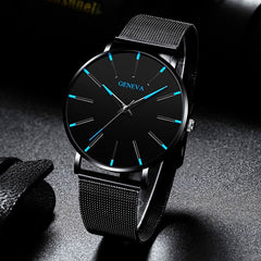 2020 Geneva Minimalist Watch Men Ultra Thin Blue Stainless Steel Mesh Belt Watches Man Business Casual Quartz Wrist Watch
