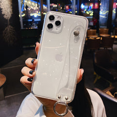 Glitter Powder Holder Phone Case For iPhone 11 XS Max XR X 8 7 6 6s Plus Transparent Wrist Strap Cover For iPhone 11 Pro Max