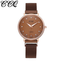 Simple Women Watches Dot Rhinestone Dial Ladies Quartz Wristwatch Magnetic Buckle Belt Strap Clock Gift Dress Relogio Feminino@5