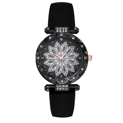 Fashion Women Watches Luxury Rose Gold Flower Rhinestone Ladies Wrist Watches Female Quartz Soild Color Leather Relogio Feminino
