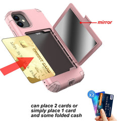 3 In 1 Credit Card Holder Phone Case For iPhone 11 11 Pro Max 6 6S 7 8 Plus XR XS Max X XS With Makeup Mirror Stand Holder Cover