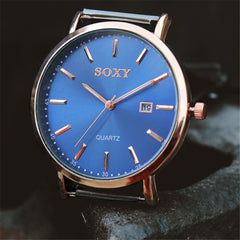 New SOXY Brand Men's Watch Quartz Watches Black Stainless Steel Strap Date Male Clock Relogio Masculino Erkek Kol Saati
