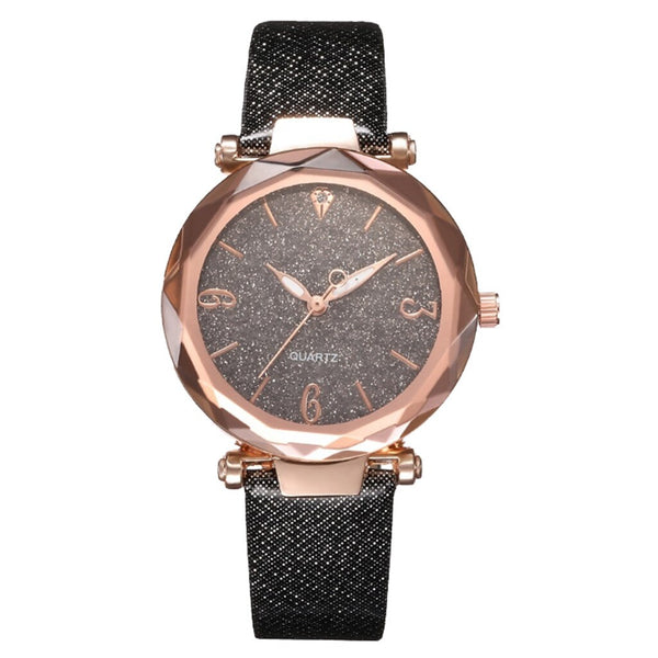 Fashion Starry Sky Watches For Women Crystal Analog Quartz Wristwatches Ladies Sports Clock Dial Leather Strap Zegarki Damskie*X