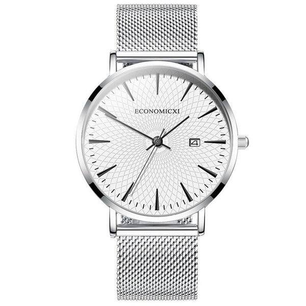 Minimalist Mens Fashion Business Watches Men Ultra Thin Stainless Steel Mesh Belt Calendar Analog Quartz Watch relogio masculino