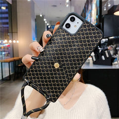 Fish-scale pattern Card slot Phone Case For iphone 11Pro Max X XR XS Max 7 8 6 6sPlus Leather Shockproof Back Cover With Lanyard
