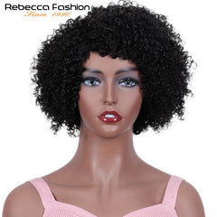 Rebecca Afro Kinky Curly Hair Peruvian Human Remy Hair Wigs Machine Made Short Human Hair Wigs For Women Nature Black Color