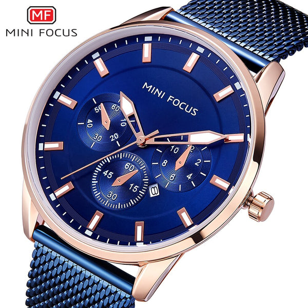 MINI FOCUS Wrist Watch Men Top Brand Luxury Famous Male Clock Mens Watches Quartz Calendar Stainless Steel Mesh Strap Relogio