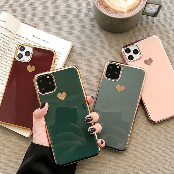 Electroplated love heart Phone Case For iPhone 11 11Pro Max XR XS X XS Max 7 8 6 6S Plus Shockproof Protective Back Cover Conque