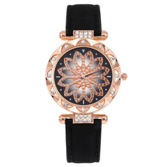 Women Watches Lucky Flower Watches Luxury Ladies Rhinestone Quartz Watch Starry Sky Leather Belt Clock Gift Relogio Feminino@50