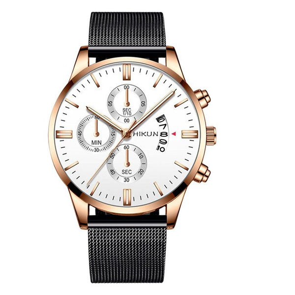 Fashion Mens Watch Stainless Steel Mesh Band Calendar Watches Montre Homme Luxury Casual Business Quartz Watch Gifts for Men