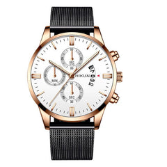 Fashion Mens Watch Stainless Steel Mesh Band Calendar Watches Montre Homme Luxury Casual Business Quartz Watch Gifts for Men