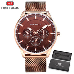 MINI FOCUS Wrist Watch Men Top Brand Luxury Famous Male Clock Mens Watches Quartz Calendar Stainless Steel Mesh Strap Relogio