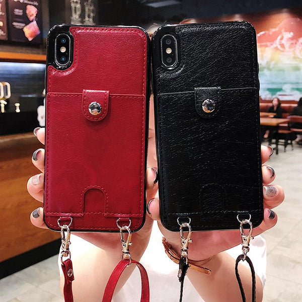 Leather Wallet Phone Case For iphone X XR XS Max 6 6s 7 8 Plus Coin Purse Card Holder Protection Phone Bag Cases With lanyard