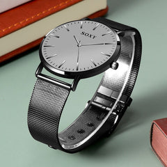 Men's Watch SOXY Brand Deluxe Quartz Clock Simple Dial Stainless Steel Strap Watch for Men Relogio Masculino Zegarek Meski