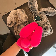 3D Rabbit Ears Furry Plush Warm Phone Case for iPhone 11 11Pro XR X XS Max 8 7 6 6s Case fluffy Fur Cover for iPhone 11 Pro Max
