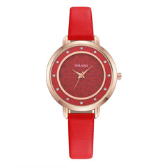 Casual Style Women Watches Dot Rhinestone Dial Ladies Analog Quartz Wristwatch Design Simple Leather Clock Gift Montre Femme@50