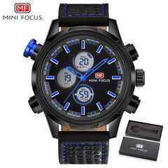 MINI FOCUS Luxury Brand Watch Men Sports Watches Analog Digital Dual Display Leather Men's Watches Army Military Watch Man Clock