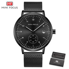 MINI FOCUS Man Watches 2020 Brand Luxury Simple Stainless Steel Watch Mens Fashion Quartz Watch Men Waterproof Black Watch Wrist