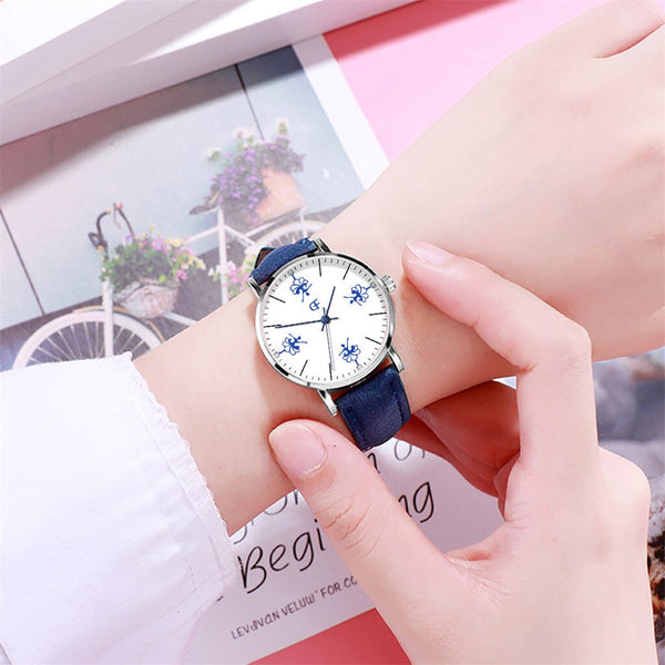 Woman's Watch Fashion Simple Flower Quartz Wristwatches Sport Leather Band Casual Ladies Watches Women Gift Clock Reloj Mujer *5