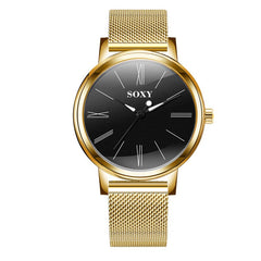 SOXY Brand Men's Watch Deluxe Quartz Male Clock Roman Digital Dial Stainless Steel Strap Zegarek Meski Wristwatch