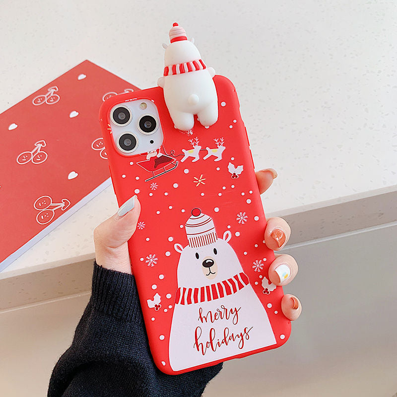Christmas Cartoon 3D Deer Case For iPhone XR 11 Pro XS Max X Silicone Matte Cover For iphone 7 8 6 S 6S Plus 7 8 Plus Case Bear
