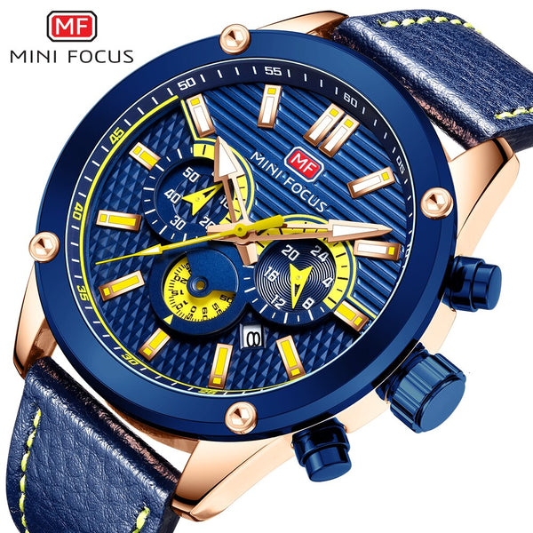 MINI FOCUS Sport Watches For Men Watch Military Leather Watch Men Luminous Chronograph Man Watch 2019 Brand Luxury Wristwatch