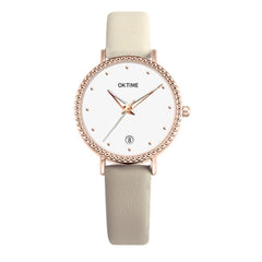 Creative Women Watches Dot Golden Border Dial Ladies Quartz Wristwatch Simple Leather Strap Clock Fashion Gift Zegarki Damskie@5