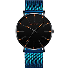 2020 Geneva Minimalist Watch Men Ultra Thin Blue Stainless Steel Mesh Belt Watches Man Business Casual Quartz Wrist Watch