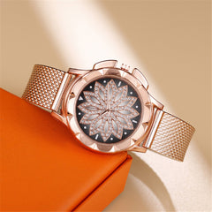 Luxury Rose Gold Women Mesh Watches Hot Fashion Flowers Elegant Ladies  Quartz Wristwatches Female Watch Clock Relogio Feminino*