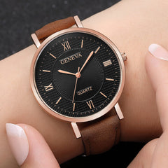 Geneva Brand Fashion Men's Watch Leather Belt  Wrist Watches Personality Roman Dial Male Clock Erkek Kol Saati
