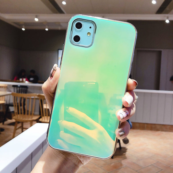 ins Style Laser Gradient aurora Phone Case For iPhone 11 11Pro Max XR XS X XS Max 7 8 6 6S Plus Tempered glass hard Back cover