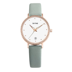 Creative Women Watches Dot Golden Border Dial Ladies Quartz Wristwatch Simple Leather Strap Clock Fashion Gift Zegarki Damskie@5