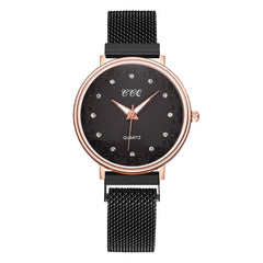 Simple Women Watches Dot Rhinestone Dial Ladies Quartz Wristwatch Magnetic Buckle Belt Strap Clock Gift Dress Relogio Feminino@5