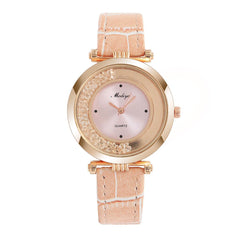 Creative Women Watches Circular Quicksand Dial Ladies Quartz Wristwatch Business Leather Strap Clock Fashion Zegarki Damskie@50