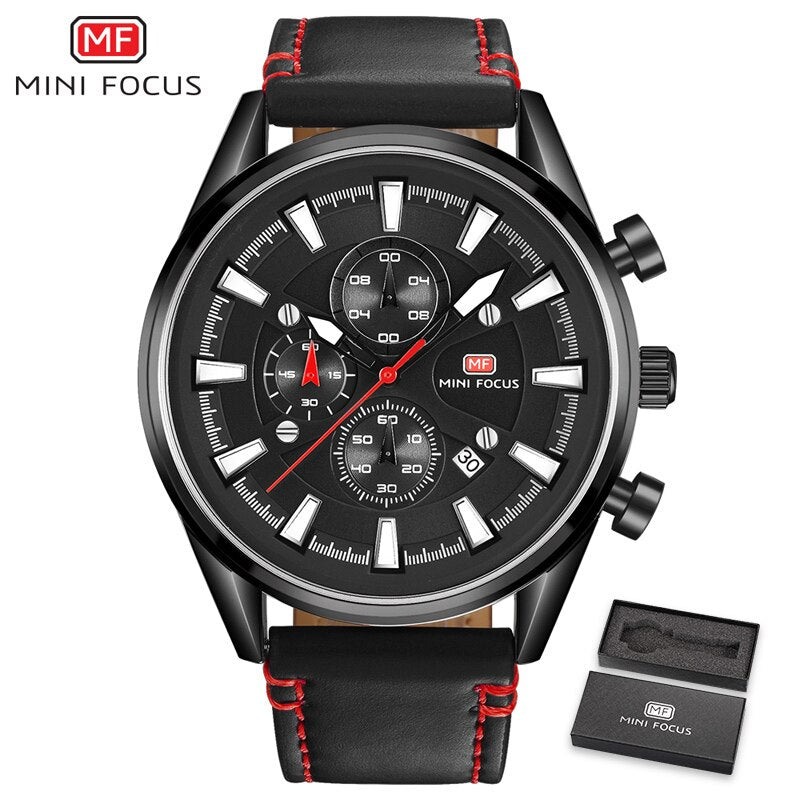 MINI FOCUS Luxury Brand Sport Watches For Men Analog Date Quartz Big Watch Men Leather Clock Male Military Men Watch Waterproof