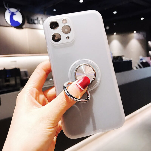 Matte Transparent Phone Case For iPhone 11 X XR XS Max 8 7 6 6S Plus Soft Silicone Car magnetic ring bracket phone Back Cover