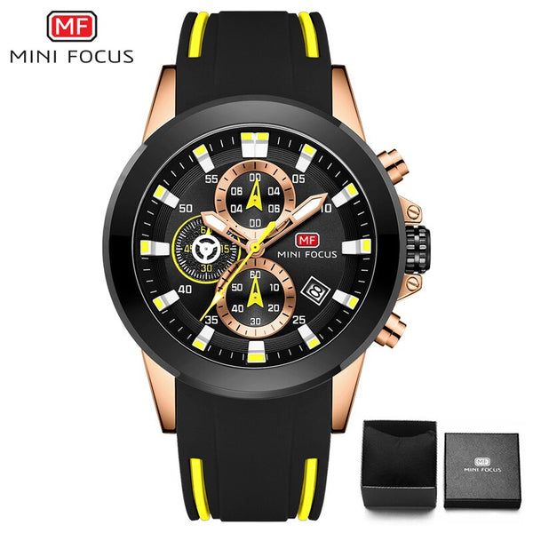MINI FOCUS Chronograph Military Watch Men Sports Watches Mens 2019 Luxury Brand Golden Blue Silicone Men's Watch Wrist Quartz