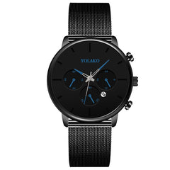Men's Fashion Business Watches Men Casual Calendar Clock Luxury Black Stainless Steel Mesh Belt Quartz Watch Relogio Masculino