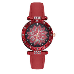 Fashion Women Watches Luxury Rose Gold Flower Rhinestone Ladies Wrist Watches Female Quartz Soild Color Leather Relogio Feminino