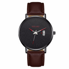 YOLAKO To Brand Sleek Minimalist Men's Watch Leather Belt Watch British Style Calendar Simple Quartz Clock Erkek Kol Saati