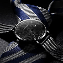 Minimalist Mens Fashion Business Watches Men Ultra Thin Stainless Steel Mesh Belt Calendar Analog Quartz Watch relogio masculino