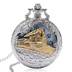 2020 New Train Locomotive Engine Pattern Hollow Cover Design Pocket Watch Necklace Pendant Chain Unisex Gifts Clock Cep saati@50