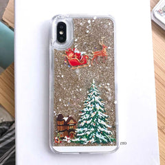 Cartoon Santa Claus Elk Phone Case For iPhone 11 11Pro Max X XR XS Max 6 6S 7 8Plus Christmas Quicksand Liquid Transparent Cover